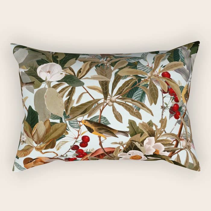 Floral And Birds Xxvii Rectangular Pillow