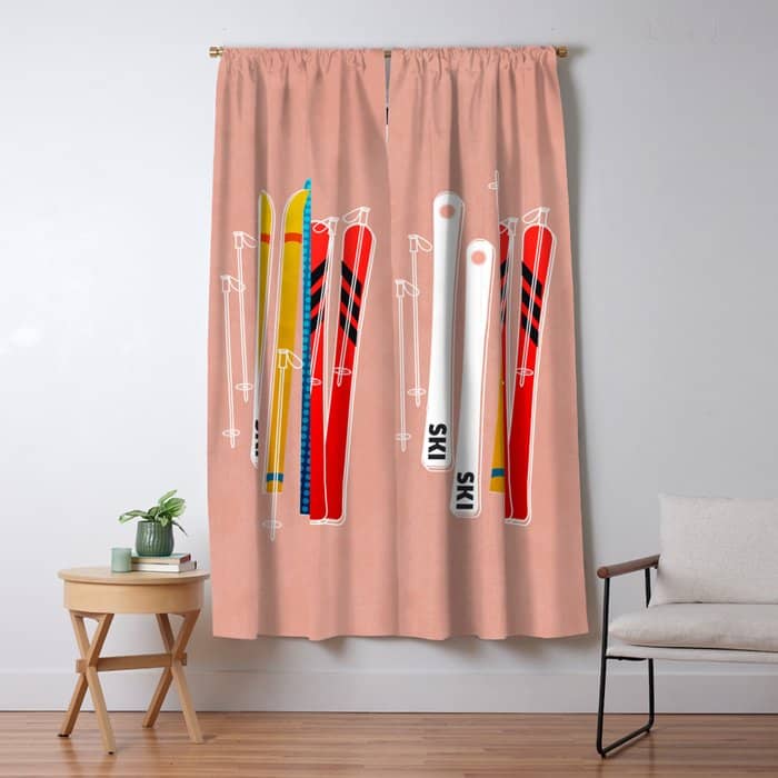 Colorful Ski Illustration And Pattern No 2 Window Curtain