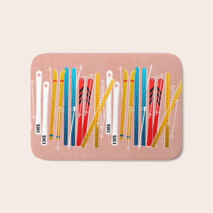 Colorful Ski Illustration And Pattern No 2 Bath Mat