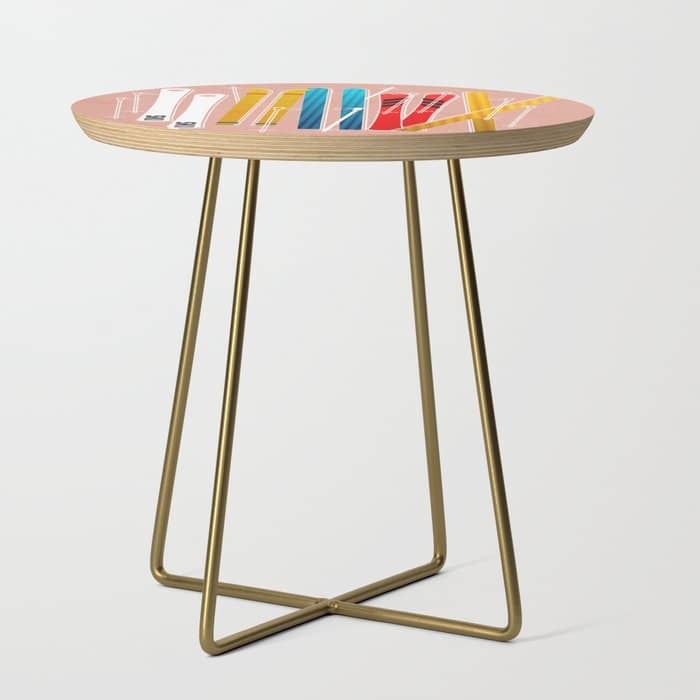 Colorful Ski Illustration And Pattern No 2 Side Table