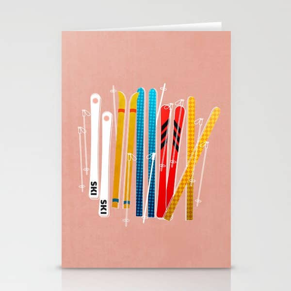 Colorful Ski Illustration And Pattern No 2 Stationery Card