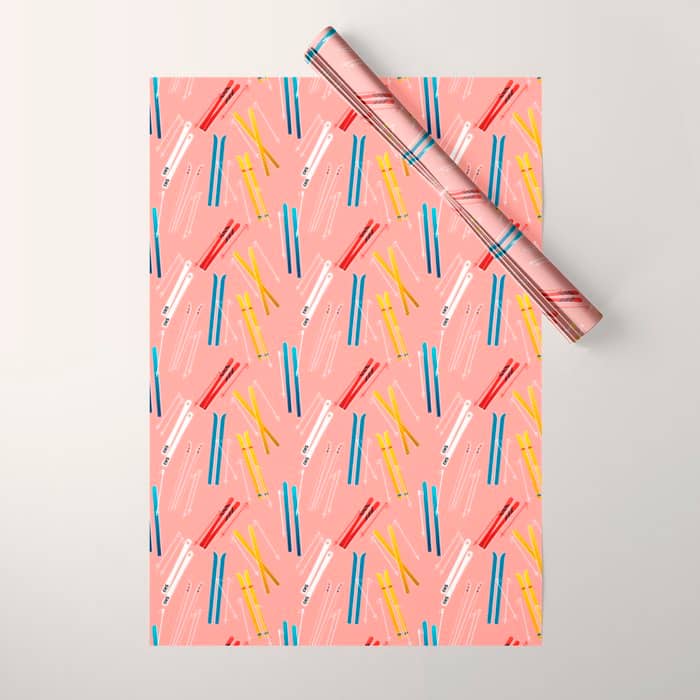 Colorful Ski Illustration And Pattern No 2 Wrapping Paper