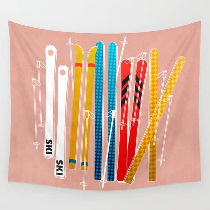 Colorful Ski Illustration And Pattern No 2 Wall Tapestry