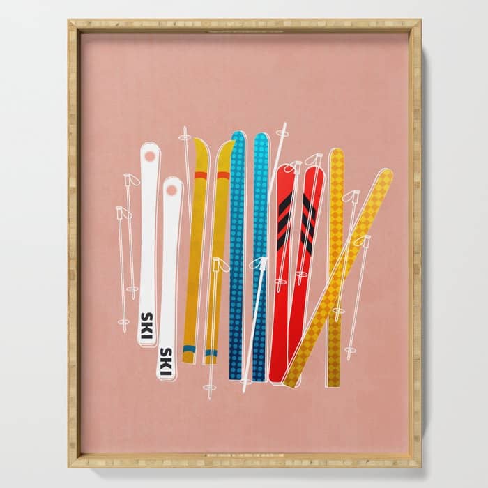 Colorful Ski Illustration And Pattern No 2 Serving Tray