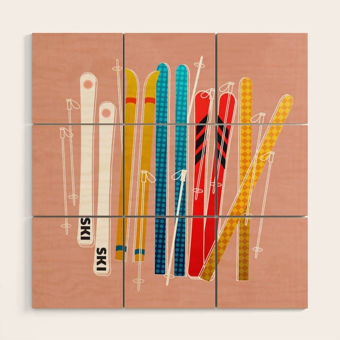 Colorful Ski Illustration And Pattern No 2 Wood Wall Art