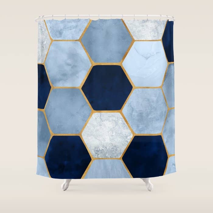 Deco Blue Marble Tile Pattern Shower Curtain