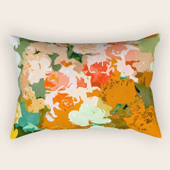 Velvet Floral, Summer Eclectic Botanical Blossom Blush Painting, Nature Colorful Garden Illustration Rectangular Pillow