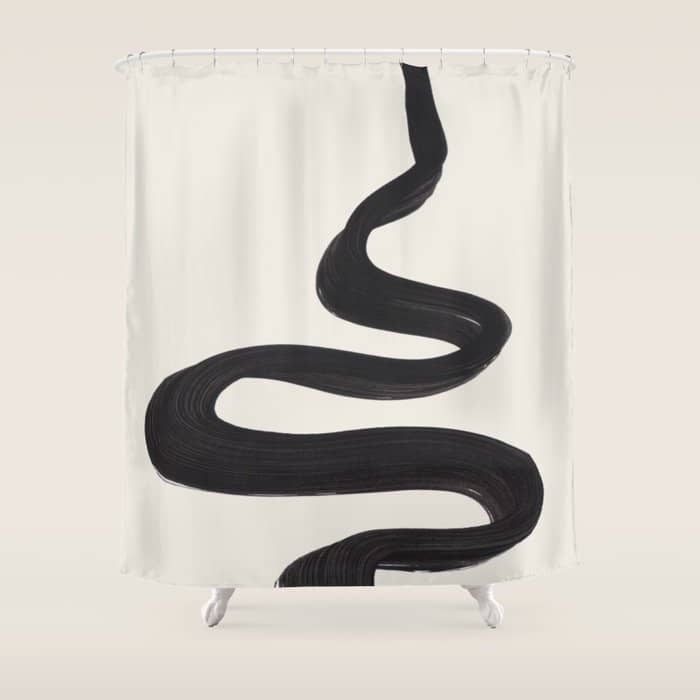 Minimalist Abstract Art Smoke Genie In The Lamp Mythical Magical Ink Art Black & White Shower Curtain