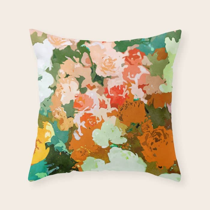 Velvet Floral, Summer Eclectic Botanical Blossom Blush Painting, Nature Colorful Garden Illustration Throw Pillow