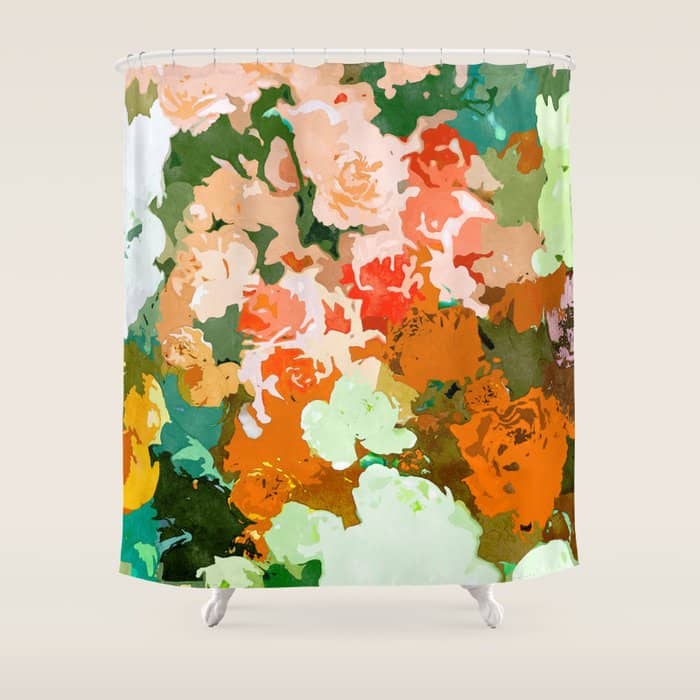 Velvet Floral, Summer Eclectic Botanical Blossom Blush Painting, Nature Colorful Garden Illustration Shower Curtain
