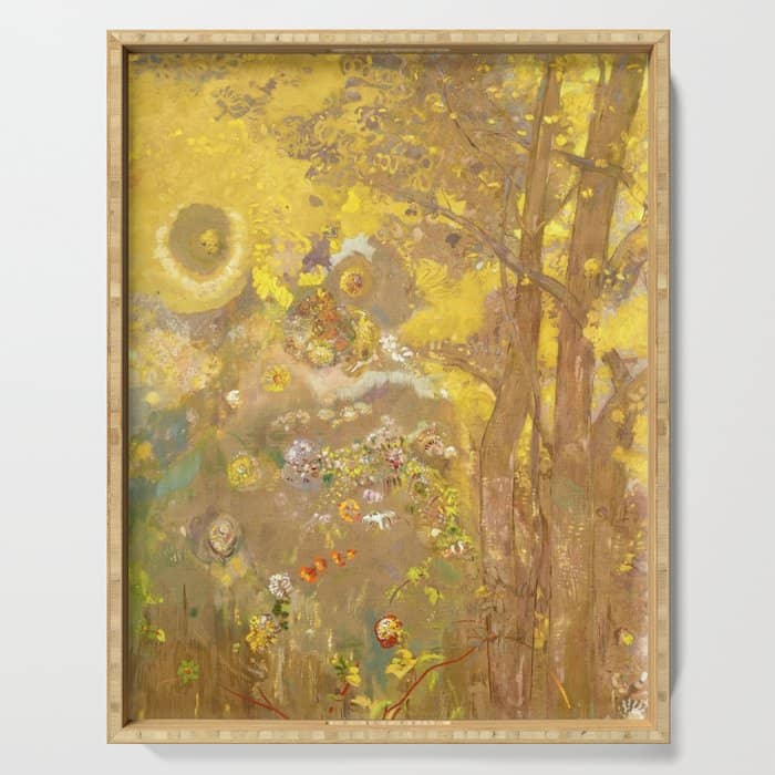 Odilon Redon "Trees On A Yellow Background" Serving Tray