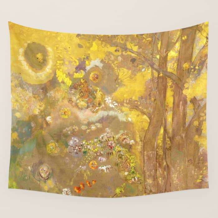 Odilon Redon "Trees On A Yellow Background" Wall Tapestry