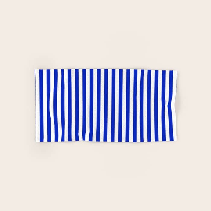 Cobalt Blue And White Vertical Deck Chair Stripe Bath Towel