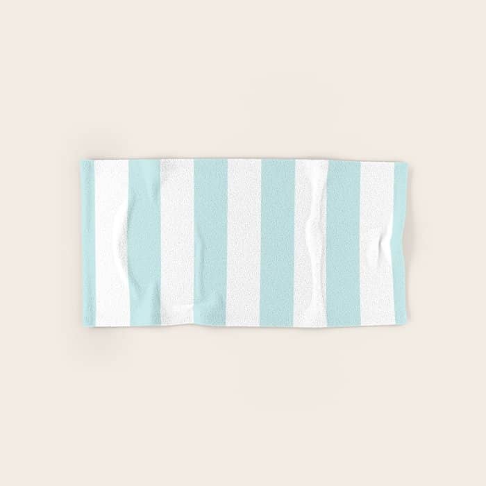 Duck Egg Pale Aqua Blue And White Wide Vertical Cabana Tent Stripe Bath Towel