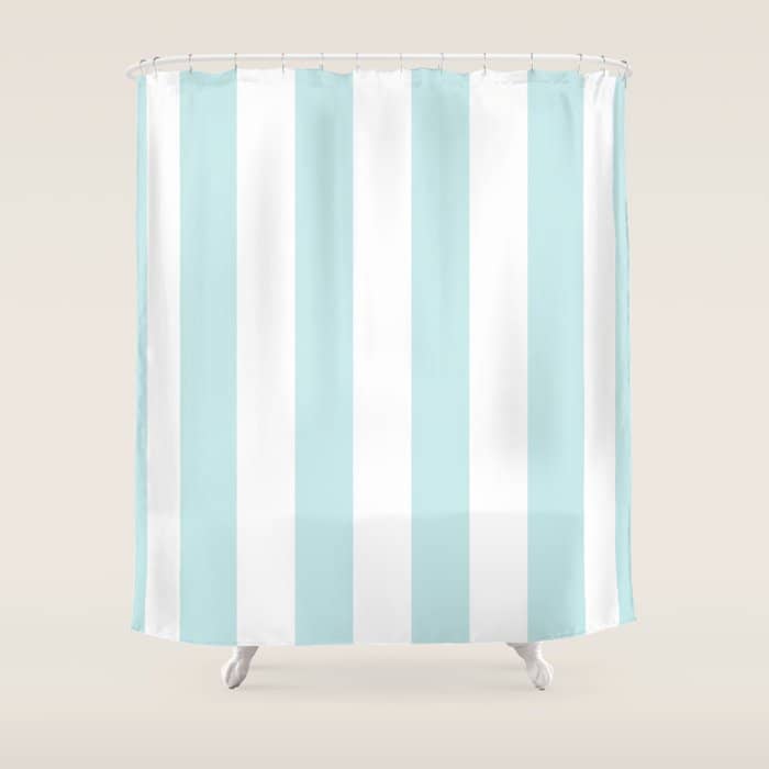 Duck Egg Pale Aqua Blue And White Wide Vertical Cabana Tent Stripe Shower Curtain