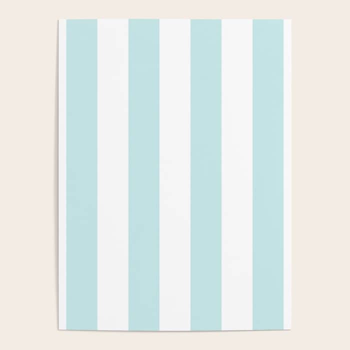 Duck Egg Pale Aqua Blue And White Wide Vertical Cabana Tent Stripe Poster