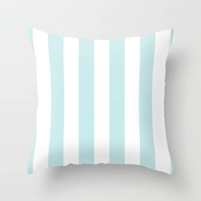Duck Egg Pale Aqua Blue And White Wide Vertical Cabana Tent Stripe Throw Pillow