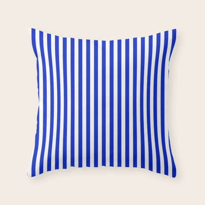 Cobalt Blue And White Vertical Deck Chair Stripe Throw Pillow