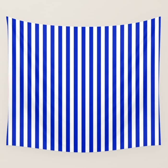 Cobalt Blue And White Vertical Deck Chair Stripe Wall Tapestry