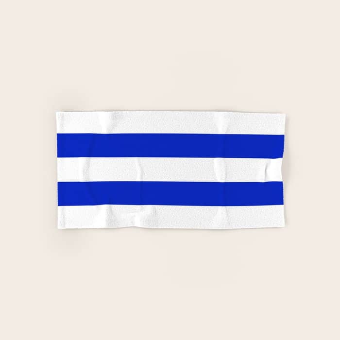 Cobalt Blue And White Wide Cabana Tent Stripe Bath Towel