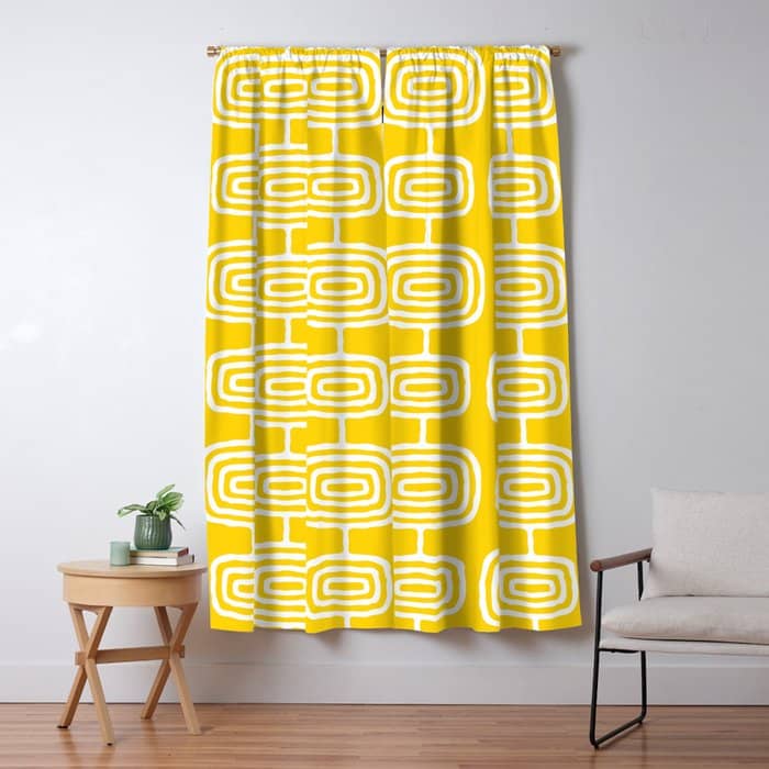 Mid Century Modern Atomic Rings Pattern Yellow Window Curtain