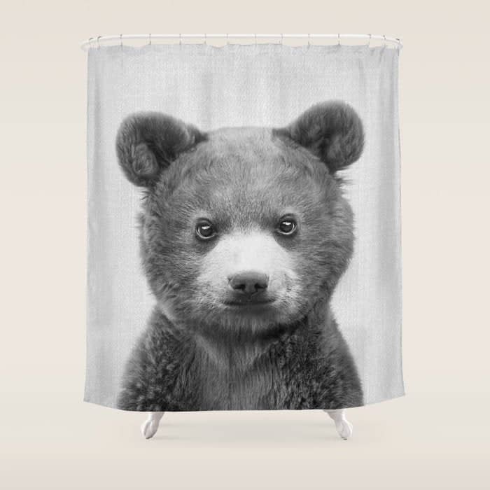 Baby Bear - Black & White Shower Curtain