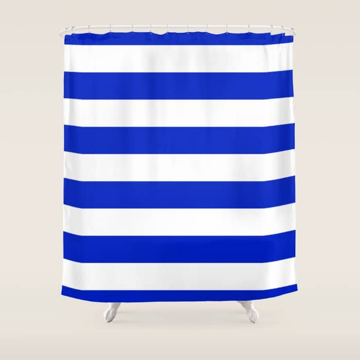Cobalt Blue And White Wide Cabana Tent Stripe Shower Curtain