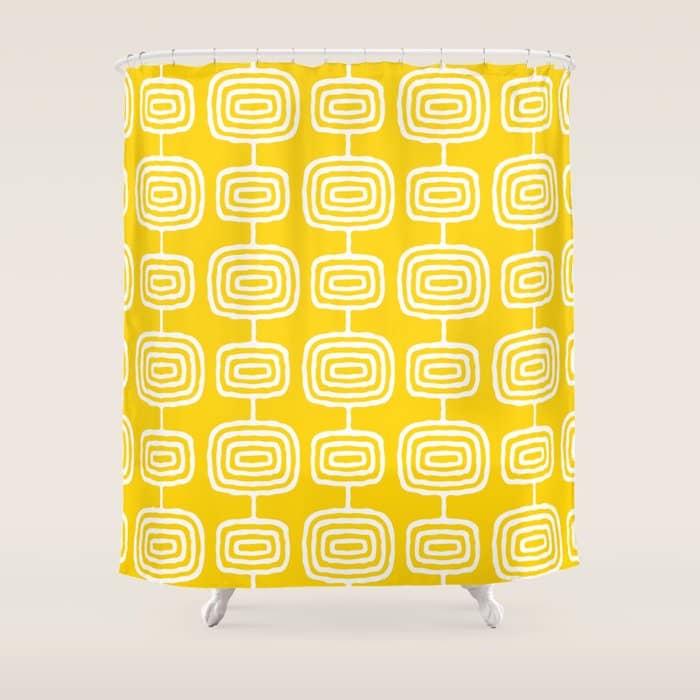 Mid Century Modern Atomic Rings Pattern Yellow Shower Curtain