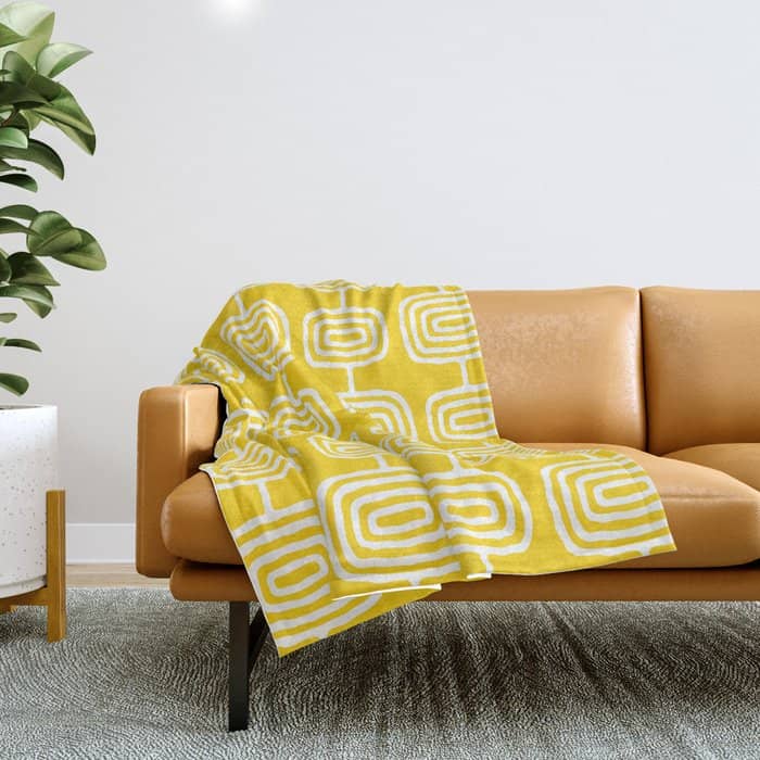 Mid Century Modern Atomic Rings Pattern Yellow Throw Blanket