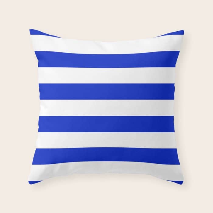 Cobalt Blue And White Wide Cabana Tent Stripe Throw Pillow