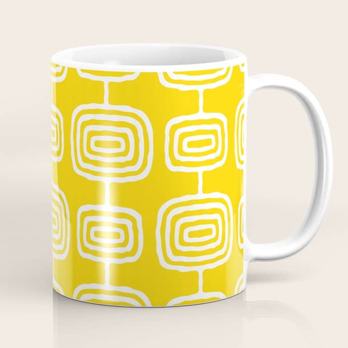 Mid Century Modern Atomic Rings Pattern Yellow Coffee Mug
