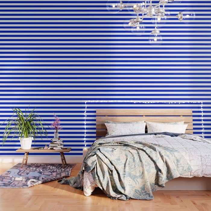 Cobalt Blue And White Wide Cabana Tent Stripe Wallpaper