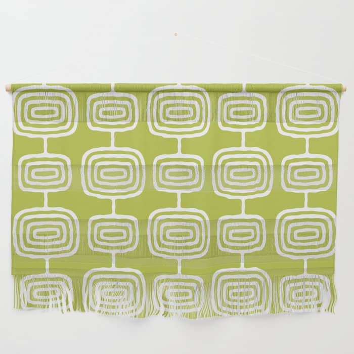 Mid Century Modern Atomic Rings Pattern Chartreuse Wall Hanging