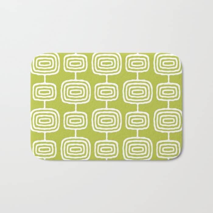 Mid Century Modern Atomic Rings Pattern Chartreuse Bath Mat