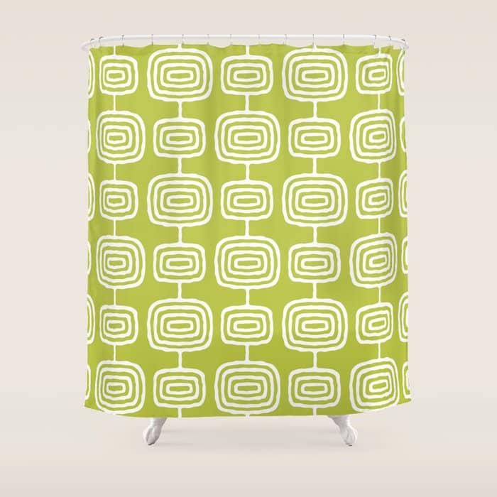 Mid Century Modern Atomic Rings Pattern Chartreuse Shower Curtain