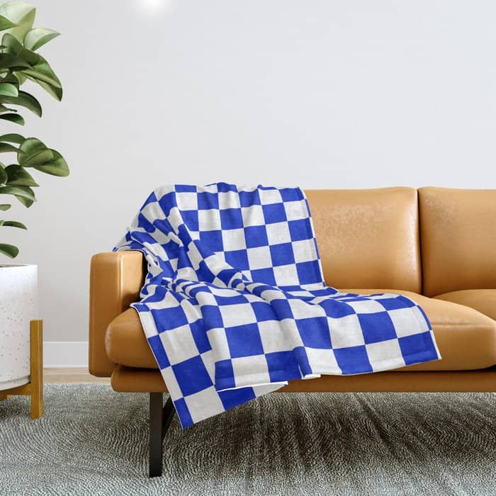 Cobalt Blue And White Checkerboard Pattern Throw Blanket