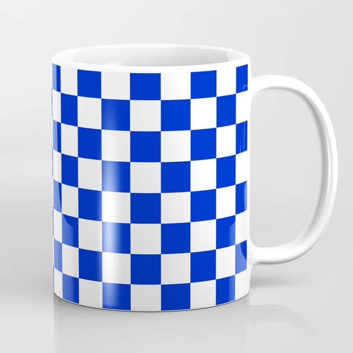 Cobalt Blue And White Checkerboard Pattern Coffee Mug