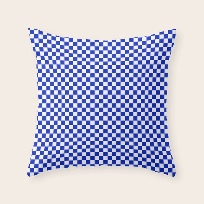 Small Cobalt Blue And White Checkerboard Pattern Throw Pillow