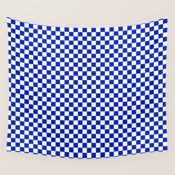 Small Cobalt Blue And White Checkerboard Pattern Wall Tapestry