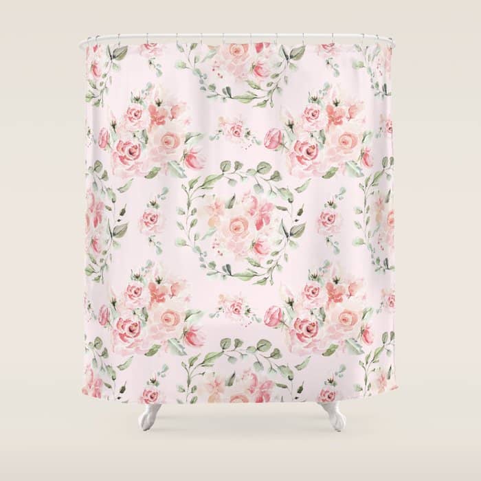 Rose Blush Watercolor Flower Pattern Shower Curtain