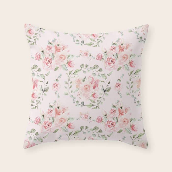 Rose Blush Watercolor Flower Pattern Throw Pillow