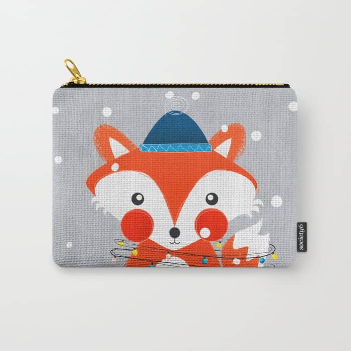 Christmas Fox With Fairy Lights Carry All Pouch