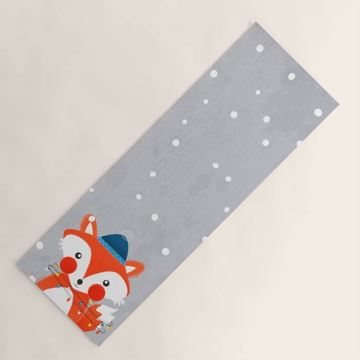 Christmas Fox With Fairy Lights Yoga Mat