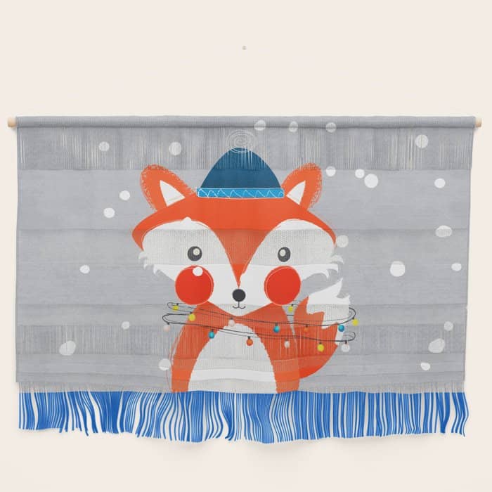 Christmas Fox With Fairy Lights Wall Hanging