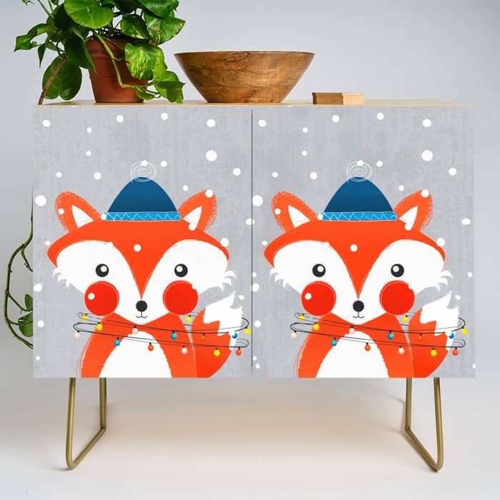 Christmas Fox With Fairy Lights Credenza