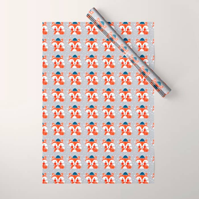 Christmas Fox With Fairy Lights Wrapping Paper