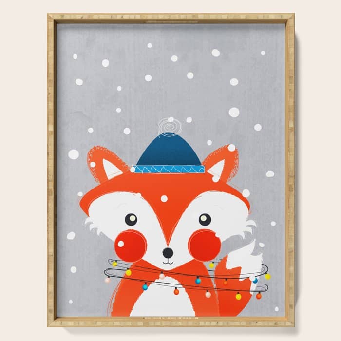Christmas Fox With Fairy Lights Serving Tray