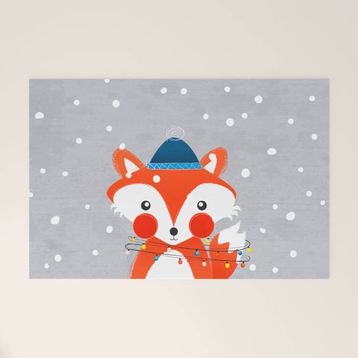 Christmas Fox With Fairy Lights Welcome Mat