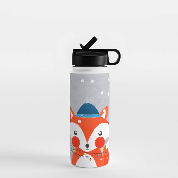 Christmas Fox With Fairy Lights Water Bottle