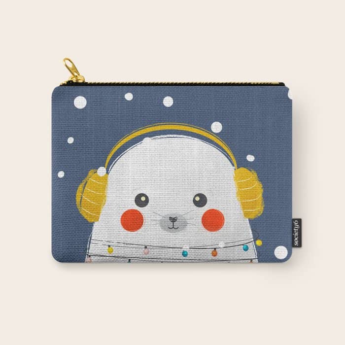 Christmas Baby Seal With Fairy Lights Carry All Pouch